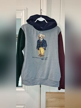 Polo Ralph Lauren CEO Businessman Bear Colorblocked Sweatshirt Hoodie Boys XL